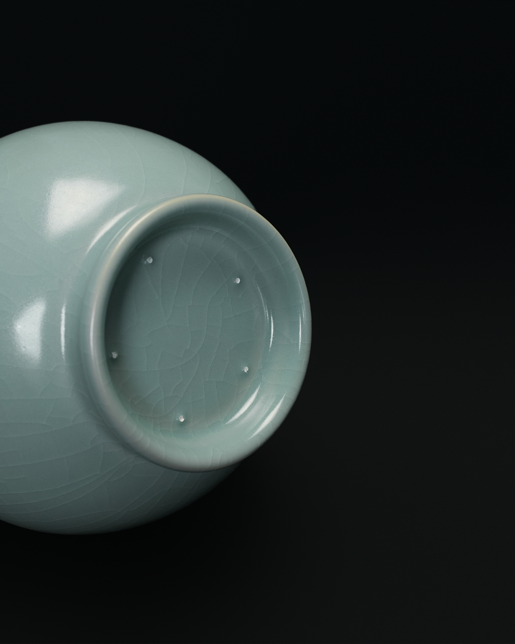 Base view of the Yuhuchun vase showing the recessed foot and five visible firing spur marks.